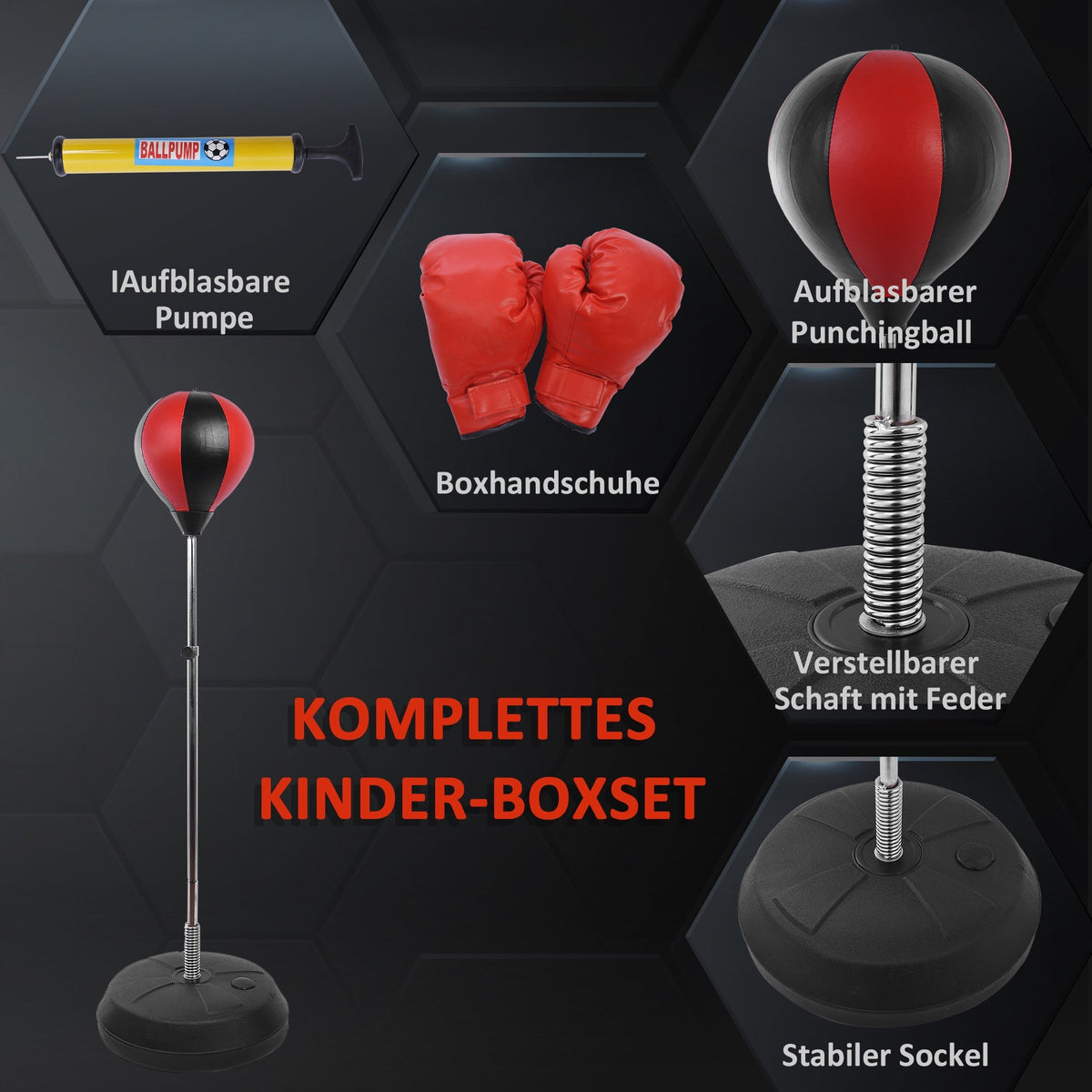 Punching Ball Set, Adjustable Stand, Gloves, Pump