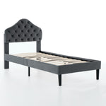 Twin Size Upholstered Platform Bed Frame, 90x200cm, Gray Velvet