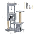Cat Tree, Cave Ladder Climbing Height 100cm Chipboard Jute Grey