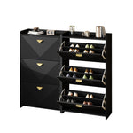 Shoe Cabinet with 6 Drop-Down Doors and Adjustable Width, Two-Piece Set, Black MDF