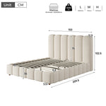 Upholstered Hydraulic Bed 140x190cm with Storage, Beige Velvet