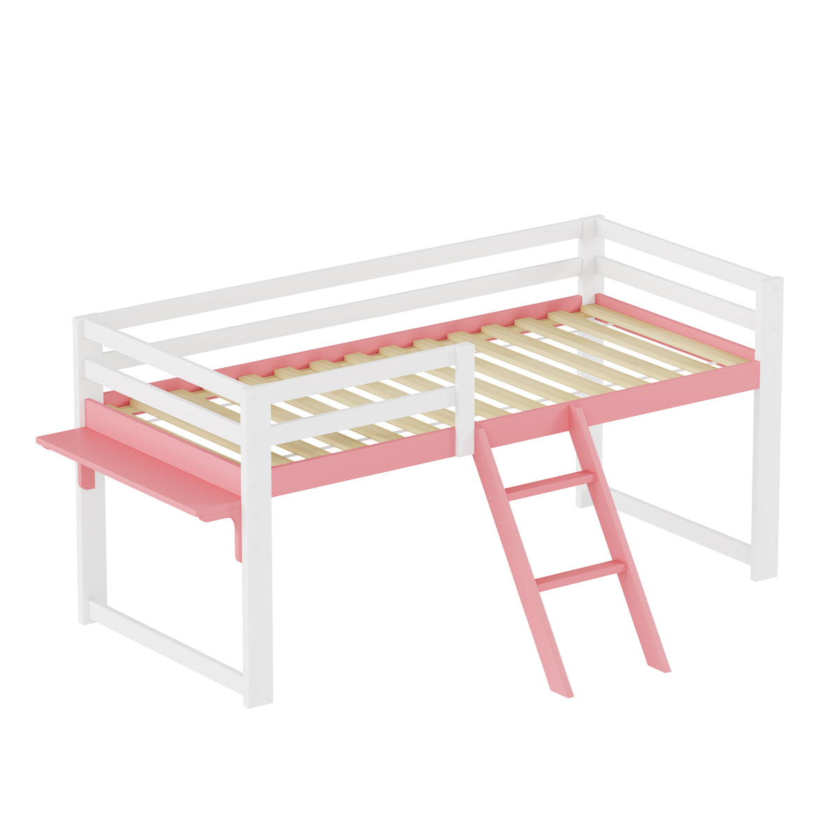 Children's Loft Bed 90x200cm with Ladder, White-Pink Solid Pine