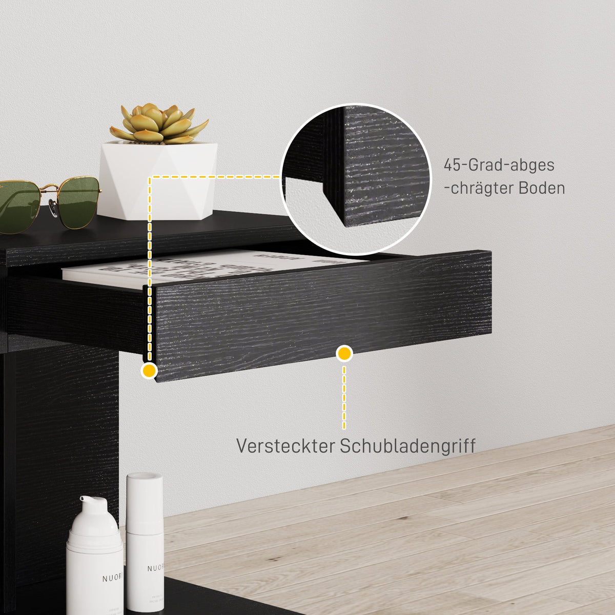 Bedside Table with Drawers, Shelf, 40 x 30 x 46 cm, Black