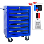 Rolling Tool Cabinet with 7 Drawers, Ball Bearing Slides, Steel Black & Blue