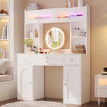 LED Dressing Table with Mirror & Storage Drawers, White