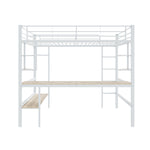 Loft Bed 140x200cm Frame with Desk & Shelves, White Metal