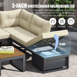Garden Furniture Set with 3-Position Adjustable Reclining Backrest, Comfort Cushions and Storage, Beige