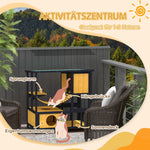 Cat House with Hanging Bridge & Balcony, Waterproof, Yellow Wood