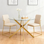 Dining Table Round Tempered Glass Top Gold Legs 80x80x76cm