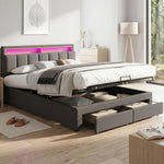Upholstered Bed 180x200cm with Hydraulic Storage & LED, Grey Linen