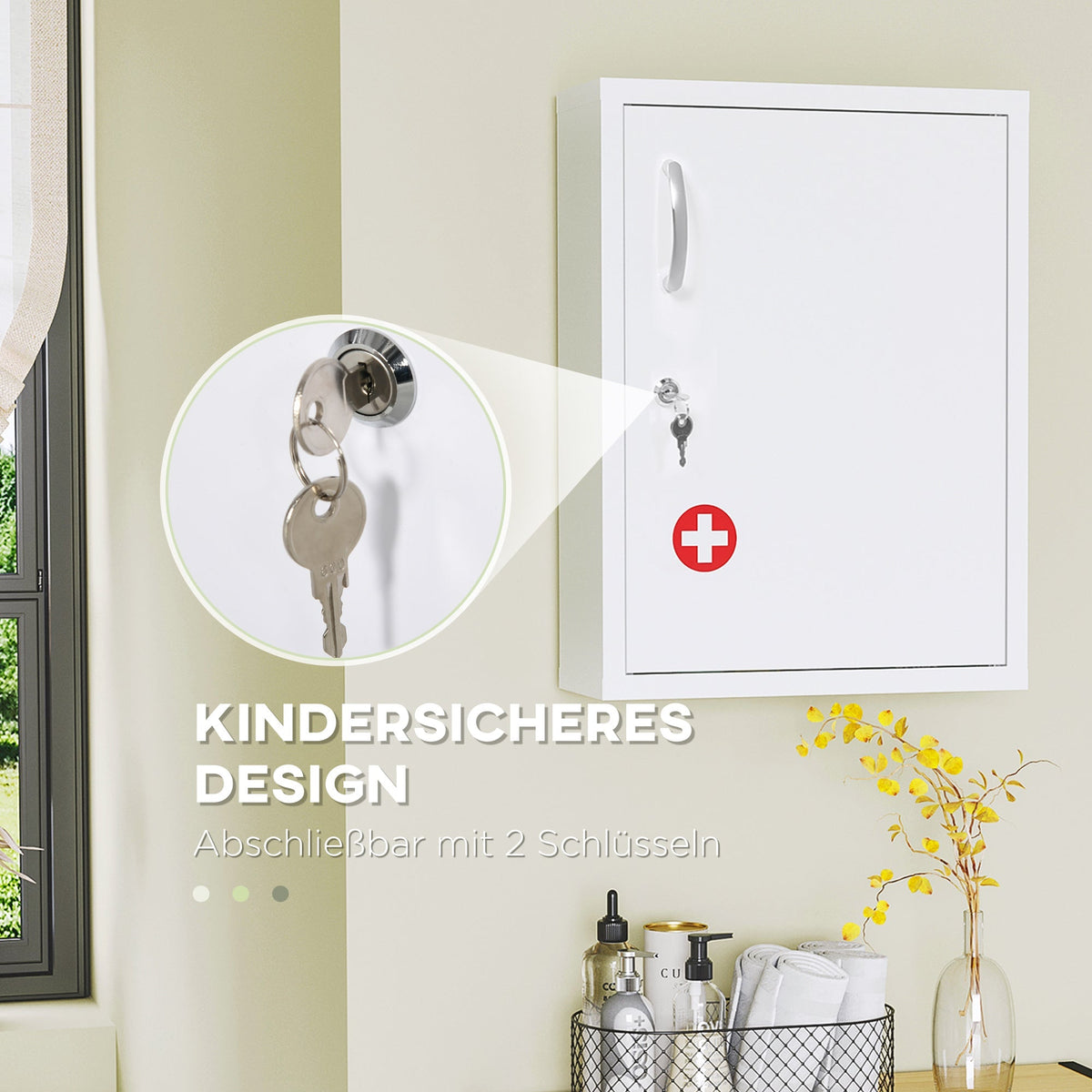 kleankin Medicine Cabinet Wall-Mounted Lockable Steel, White