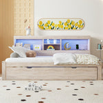 Daybed with Pull-Out Bed, LED Lights and USB Port, Natural Finish