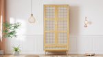 Wardrobe 2-Door Hanging Rail Rattan Net Flip-Top Lid, Natural Chipboard/PE Rattan