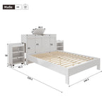Wooden Bed 140x200 Double 2 Pull-out Nightstands Headboard Storage - White