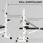 Weight Bench with Leg Press, Barbell Rack, and Armrests, Black and White