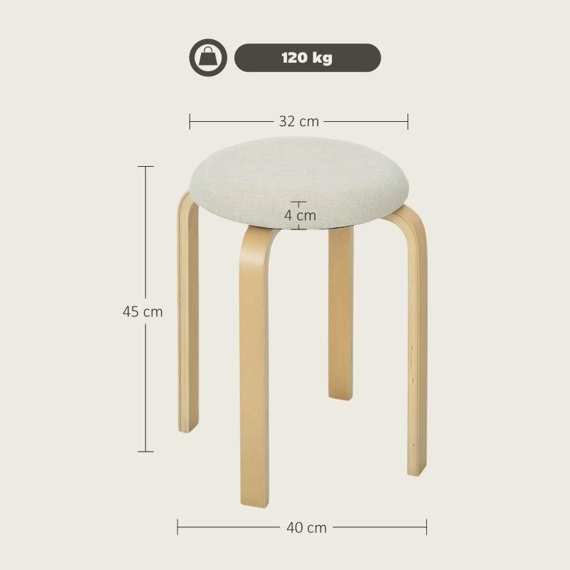 Dining Room Stools, Stackable Round Stools, Linen Look, Cream White