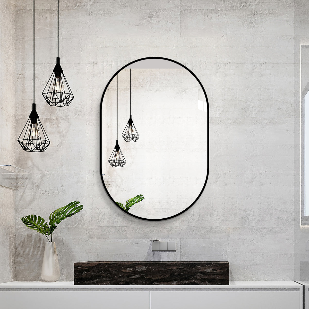 Arch Wall Mirror 60x90 cm HD Copper-Free, Black Aluminum Frame