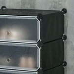 Shoe Rack Storage Box, DIY Shelving Unit for 6 Pairs, Plastic/Steel, Black+White