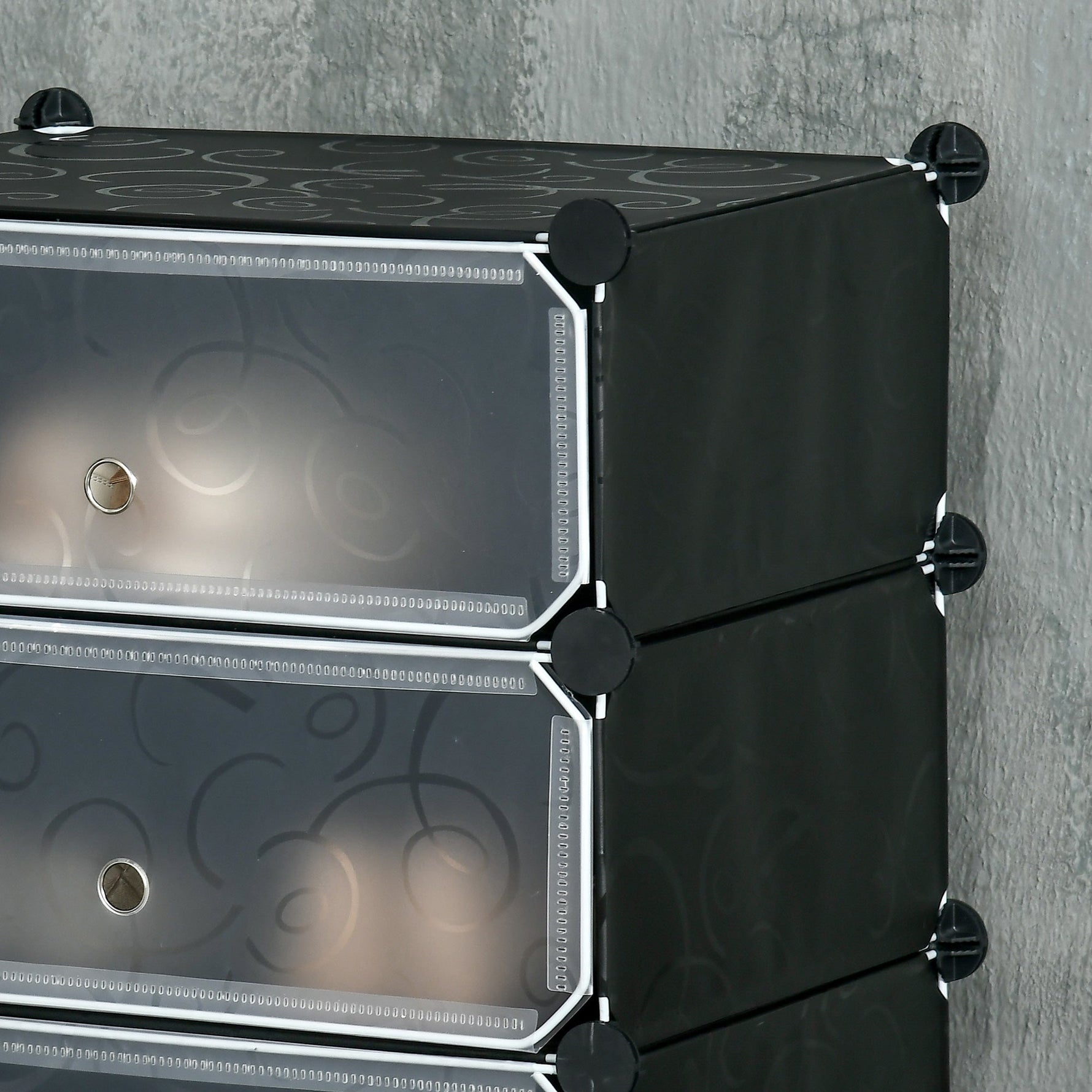 Shoe Rack Storage Box, DIY Shelving Unit for 6 Pairs, Plastic/Steel, Black+White