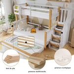 Bunk Bed, Trundle & Corner Stairs, Pine + MDF, White + Natural