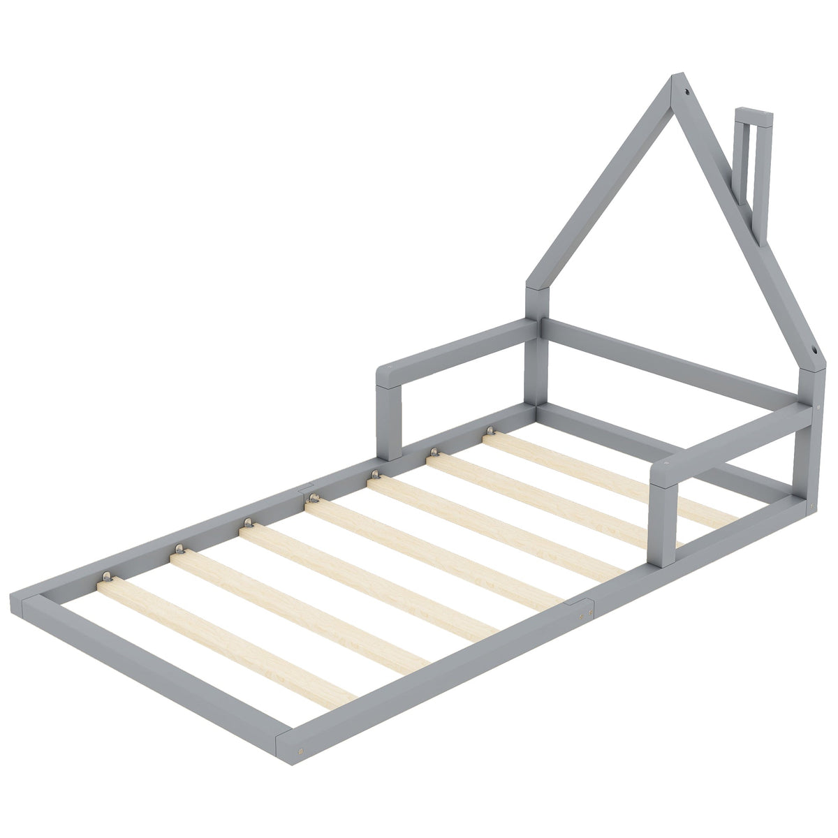 House Bed 90x200cm Flat Bed Simple Design Solid Pine - Grey