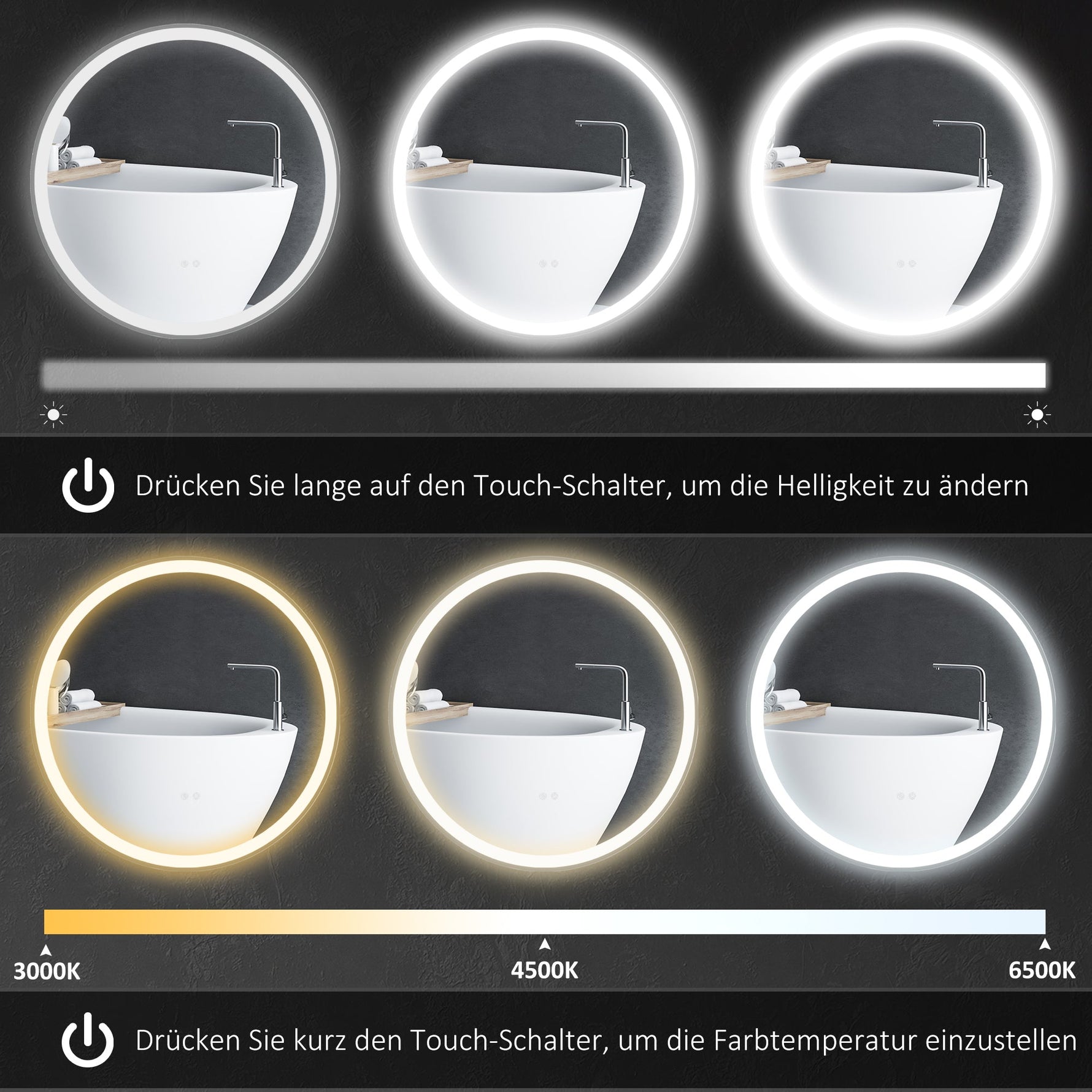 kleankin Bathroom Mirror, LED Illuminated Touch, Aluminum Frame