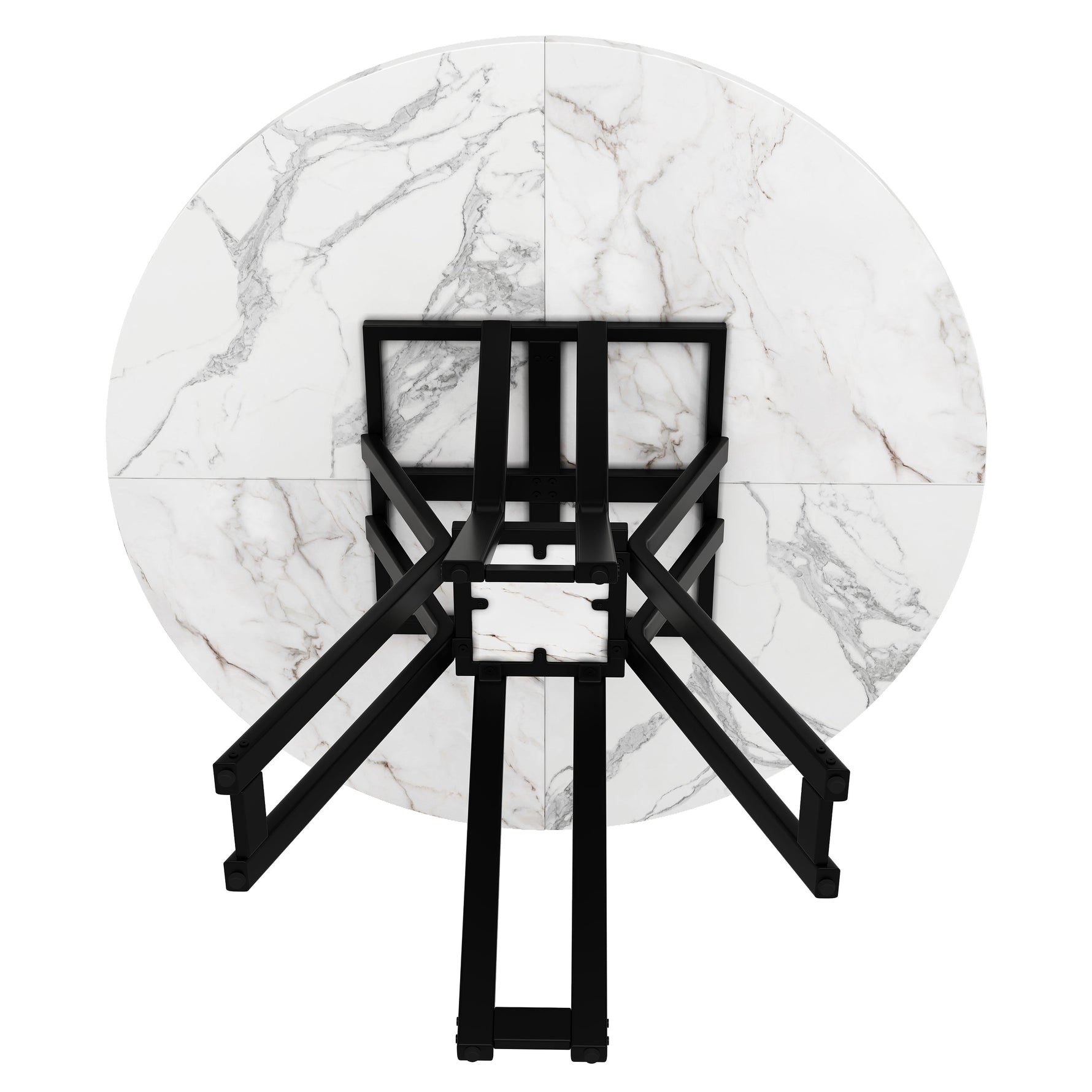 Round Dining Table 100cm 4-6 Seater - Black Legs Marbled MDF