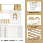 Bunk Bed with Wardrobe & Shoe Rack 90x200cm, White & Natural Pine