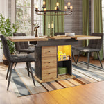 Telescopic Dining Table with Extendable Top and LED Lighting, Black