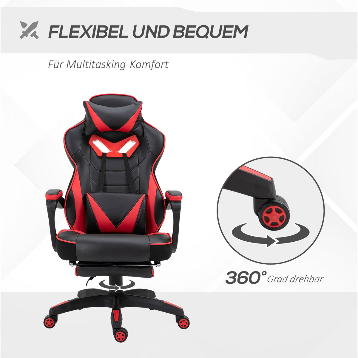 Office Chair Gaming Chair, Massage Function, Height Adjustable, Faux Leather Black