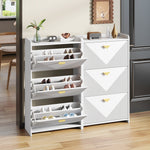 Shoe Cabinet with 6 Drop-Down Doors and Adjustable Width, White MDF