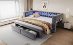 Upholstered Sofa Bed with Drawers & LED, Dark Grey Velvet
