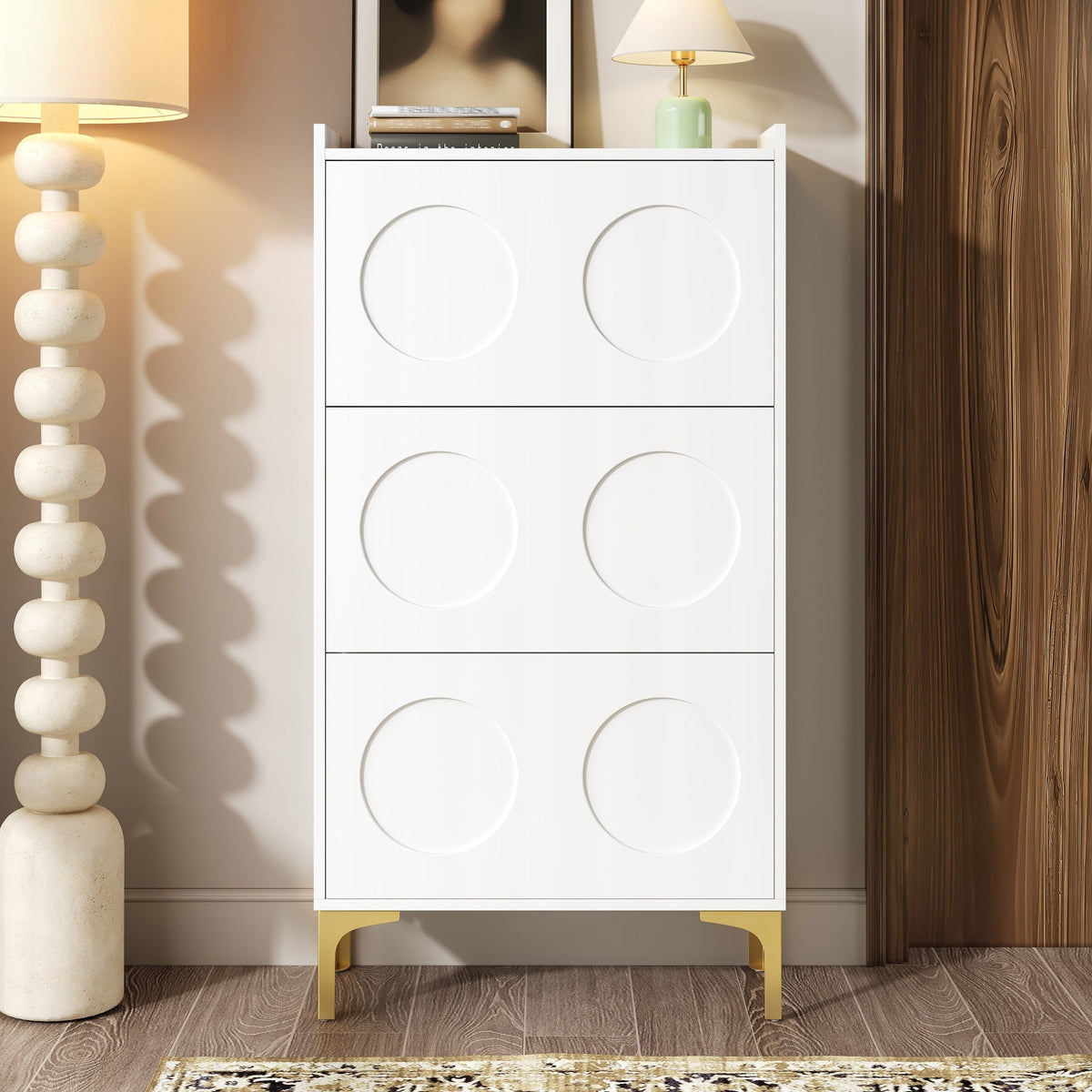 Modern Shoe Cabinet, 3-Tier Storage Metal Feet Entryway, White