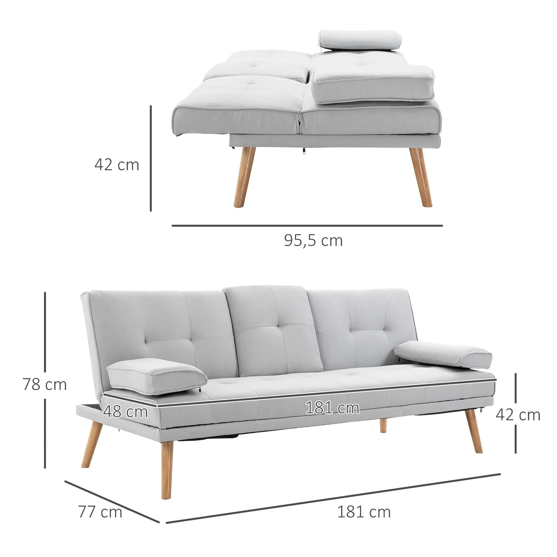 Sleeper Sofa Comfortable 3-Seater Sofa Bed, Light Gray Linen
