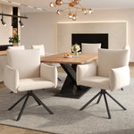 Dining Chair Set of 2 Upholstered 360° Swivel Lumbar Support - Linen Beige