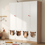Children's Wardrobe Hanging Rail & Cat Bed 80x50x200cm White Natural Wood