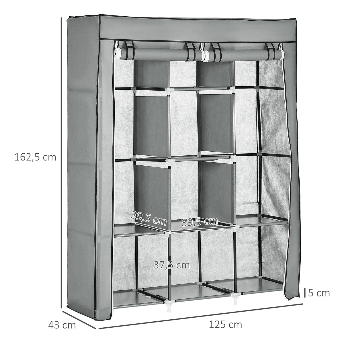 Fabric Wardrobe, Foldable Clothes Rails 8 Tiers, Light Grey