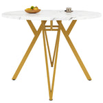 Round Dining Table 100cm 4-Seater Metal Legs MDF Marble Top - Gold