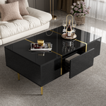 Modern Coffee Table, High Gloss with 2 Drawers, Black