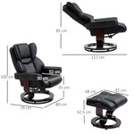 Reclining Armchair with Footstool, Swivel TV Armchair Faux Leather Black