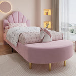 Upholstered Single Bed 90x200cm Velvet Headboard Matching Bench - Pink Velvet