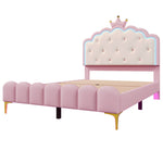 Upholstered Bed 140x200cm Princess Shape Ambient Light PU Pink