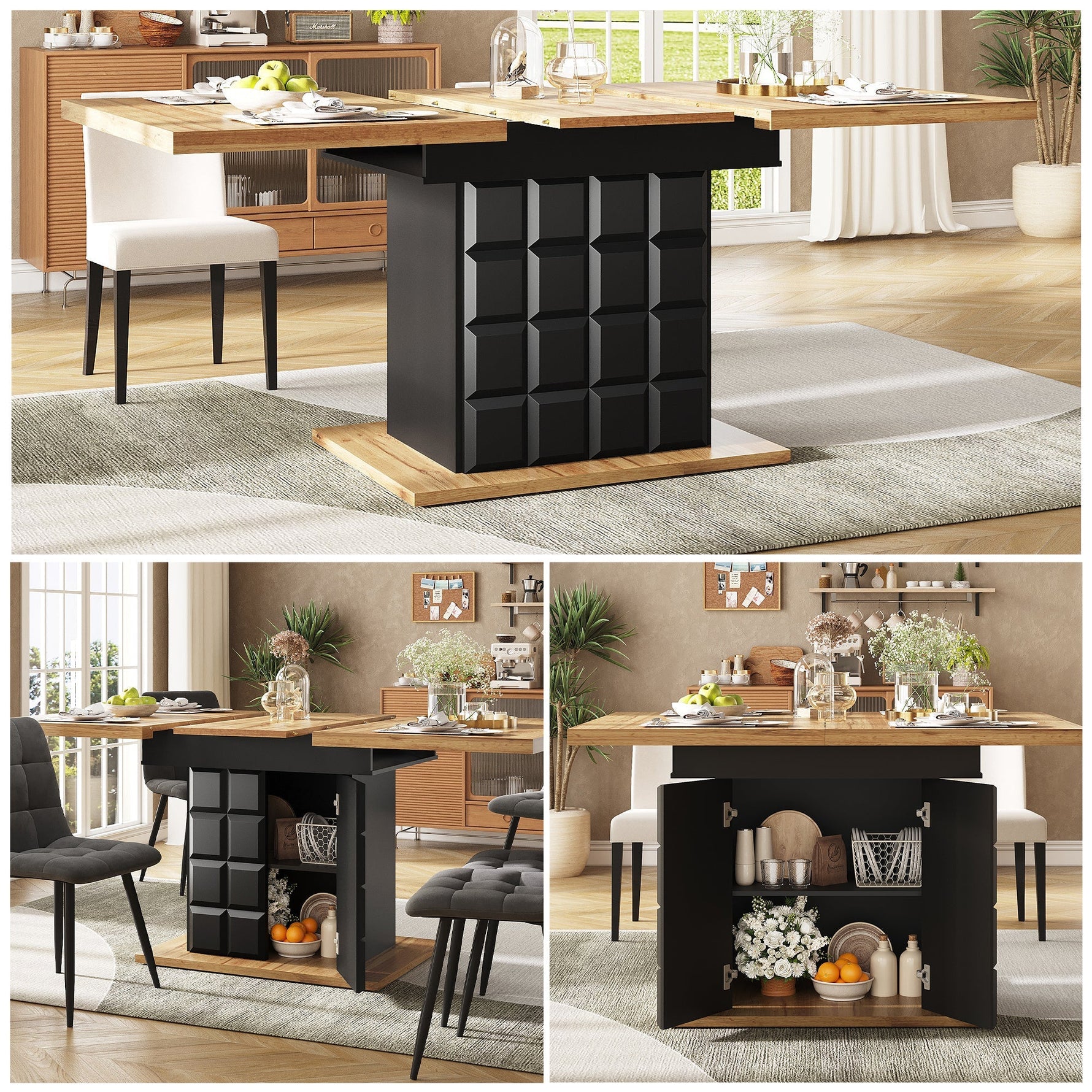 Telescopic Dining Table 110-140x80cm Foldable Extendable Checkered Pattern