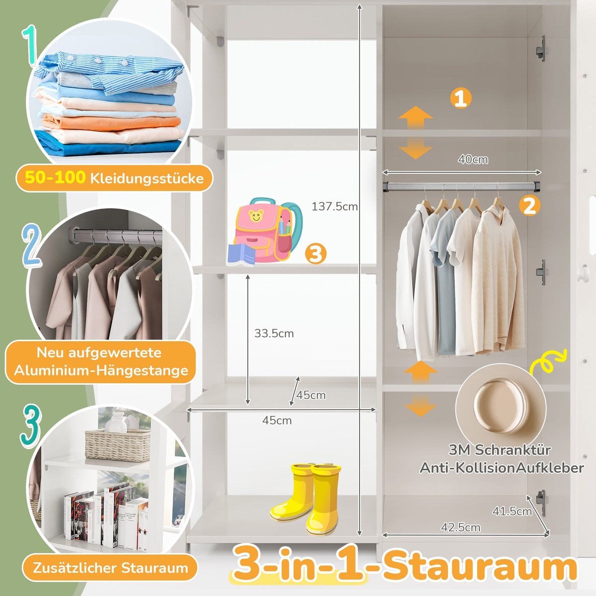 Children's Loft Bed, 90x200 cm Single with Wardrobe & 6 Shelves, White