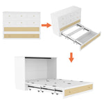 Mobile Wall Bed 140x200 Convertible Storage Drawers Shelf USB/Power Outlet - White