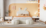 Upholstered Bed, Hydraulic with Rabbit Ears & Storage, Velvet Beige