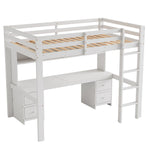 Loft Bed for Children with Desk and Storage, 90x200cm, White Pine Wood