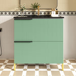 Bathroom Vanity Unit with Ceramic Sink and Storage Drawers, Green