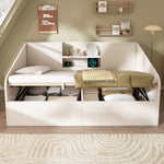 Hydraulic Daybed 90x190cm Storage USB/Type-C Charging 2 Shelves - White Wood