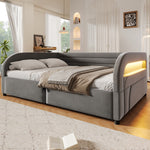 Upholstered Platform Bed 140x200 with Hydraulic Storage & LED, Grey